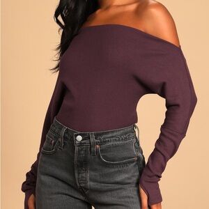 Free People Fuji Thermal Top Off The Shoulder Women Size Small Purple